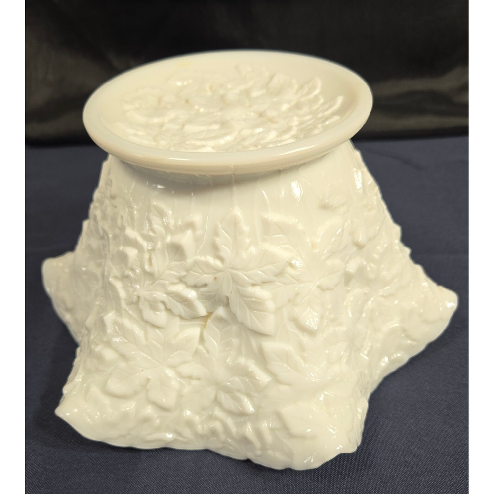Vintage Westmoreland Bramble Milk Glass Crimped Round Bowl 10" Maple Leaf Footed - Picture 7 of 8